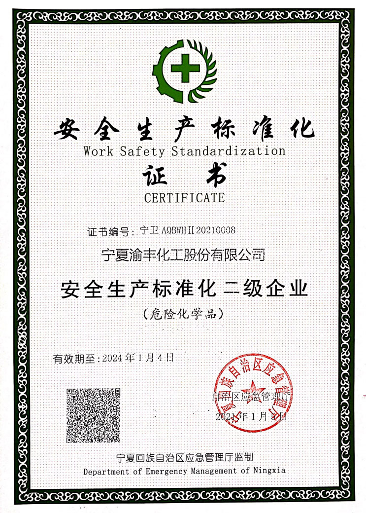 安全生產(chǎn)標準化二級企業(yè)證書（2021）
